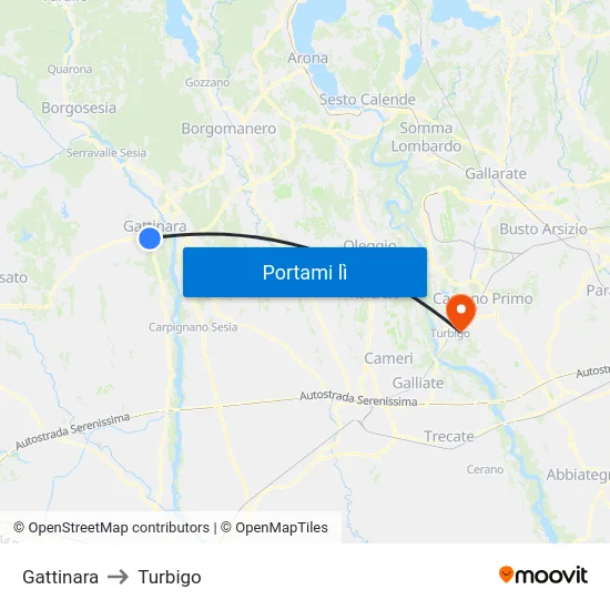 Gattinara to Turbigo map