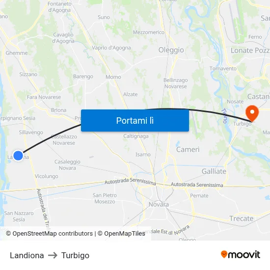 Landiona to Turbigo map