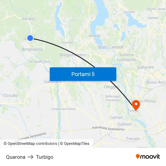 Quarona to Turbigo map