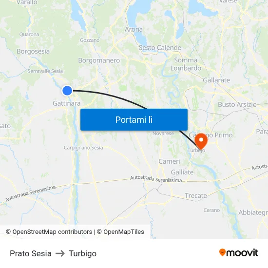 Prato Sesia to Turbigo map