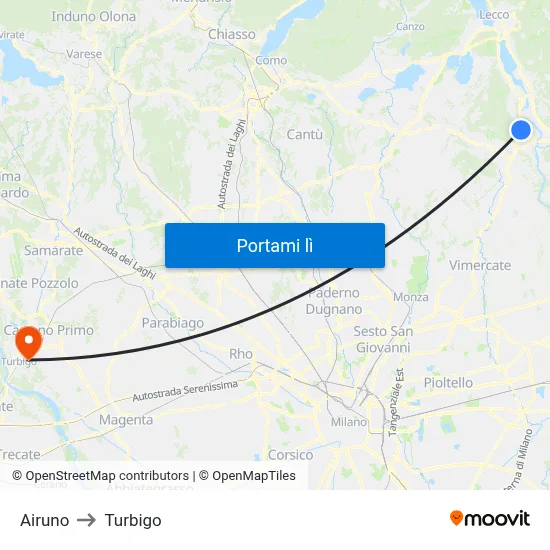 Airuno to Turbigo map
