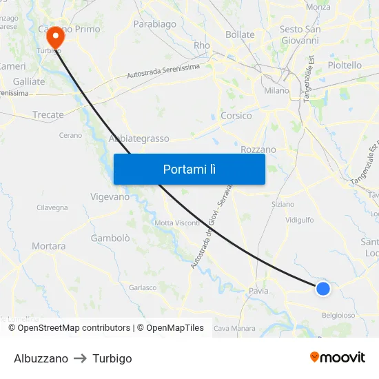 Albuzzano to Turbigo map
