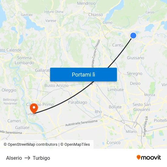 Alserio to Turbigo map