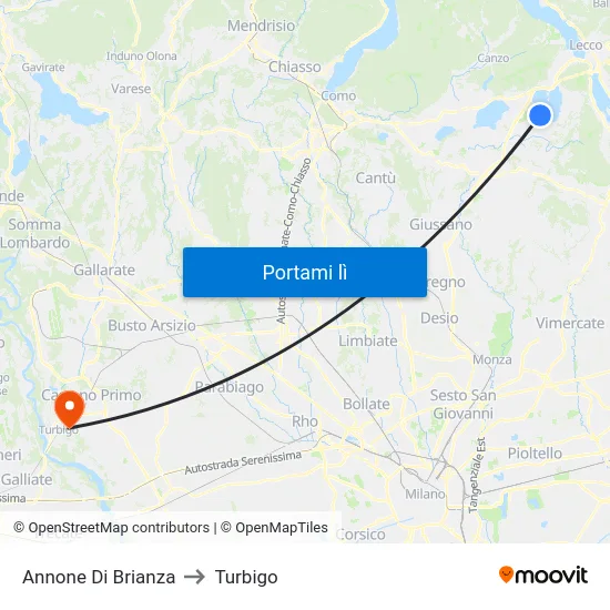 Annone Di Brianza to Turbigo map