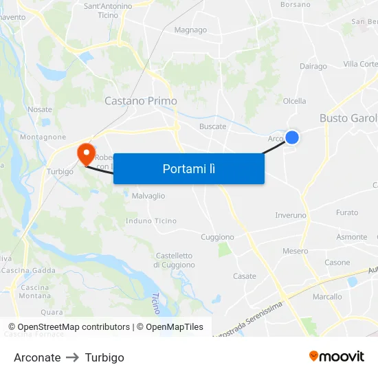 Arconate to Turbigo map