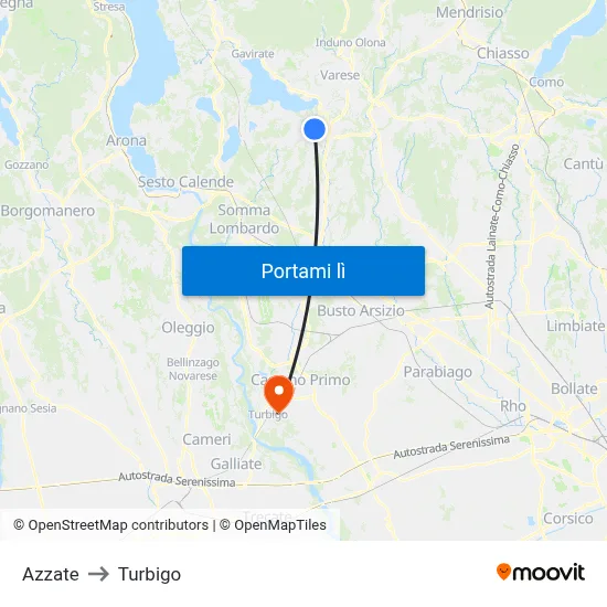 Azzate to Turbigo map