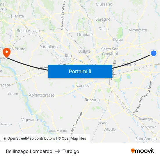 Bellinzago Lombardo to Turbigo map
