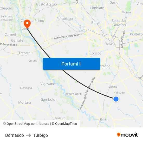 Bornasco to Turbigo map