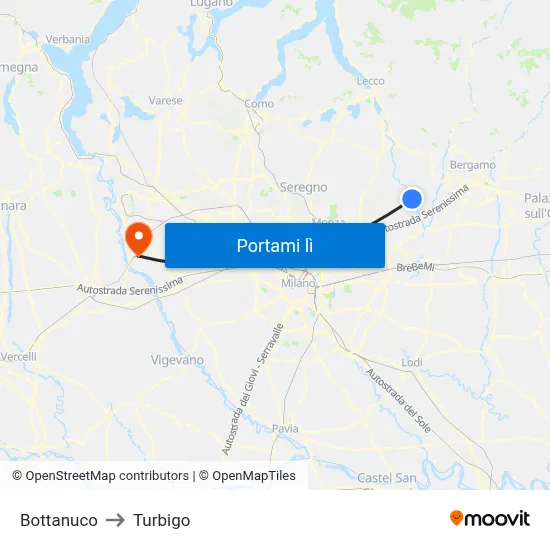 Bottanuco to Turbigo map