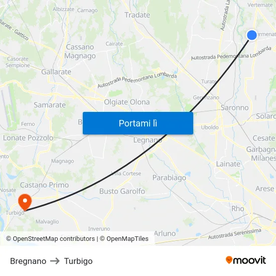 Bregnano to Turbigo map