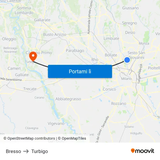Bresso to Turbigo map