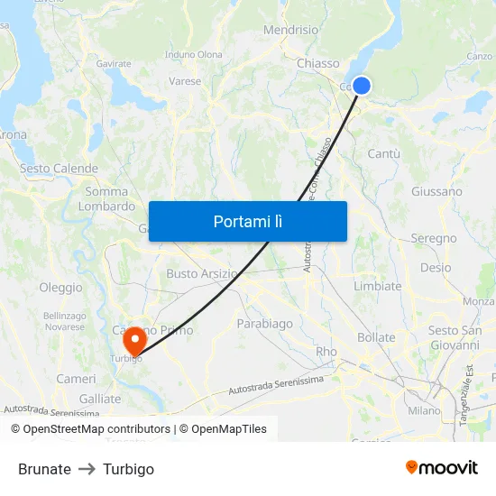 Brunate to Turbigo map