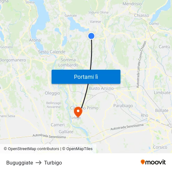 Buguggiate to Turbigo map