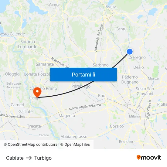 Cabiate to Turbigo map