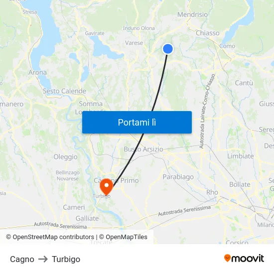 Cagno to Turbigo map