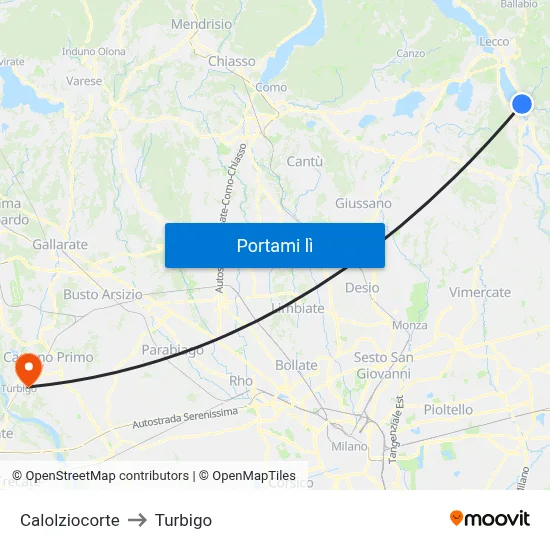 Calolziocorte to Turbigo map