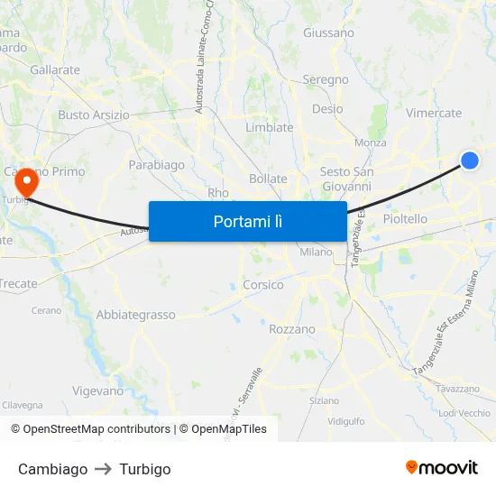 Cambiago to Turbigo map