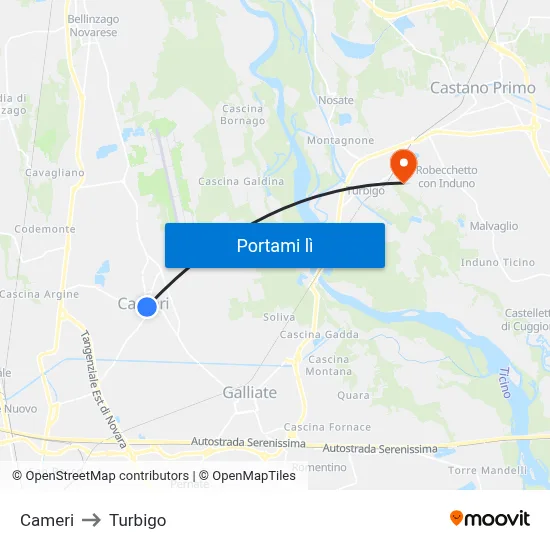 Cameri to Turbigo map