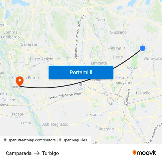 Camparada to Turbigo map