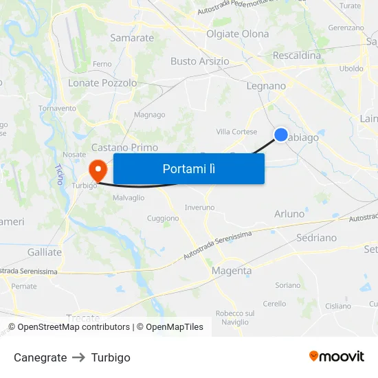 Canegrate to Turbigo map