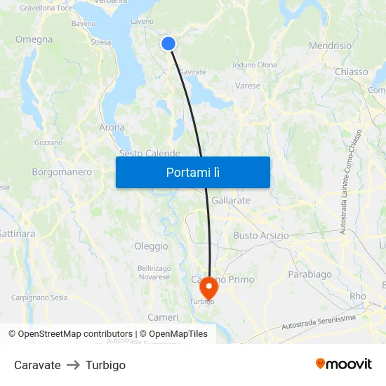 Caravate to Turbigo map