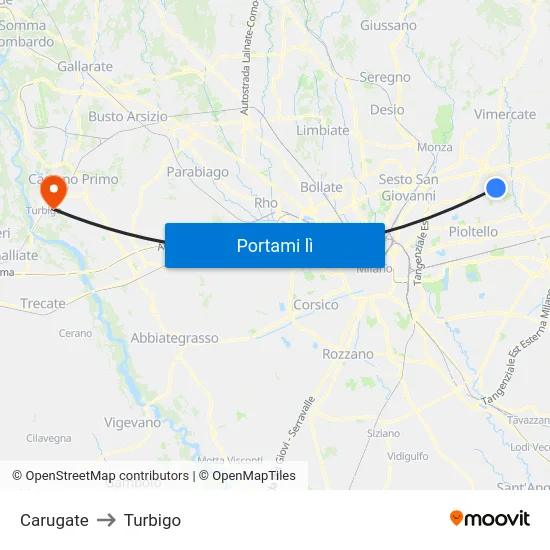 Carugate to Turbigo map