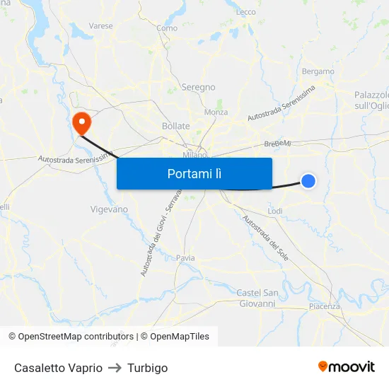 Casaletto Vaprio to Turbigo map