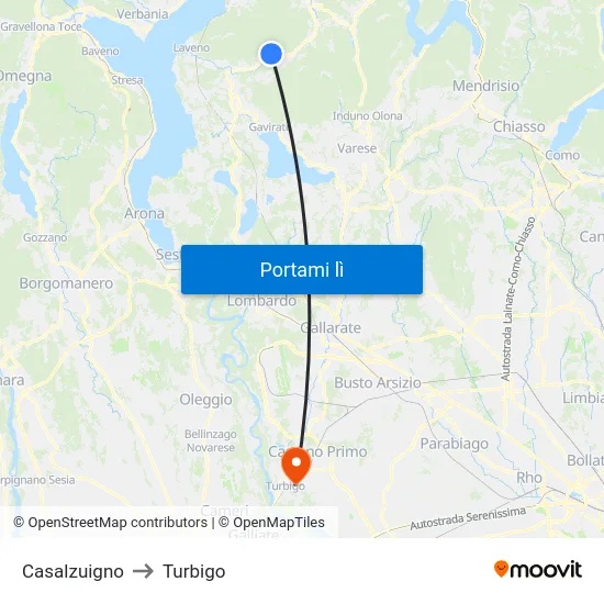 Casalzuigno to Turbigo map