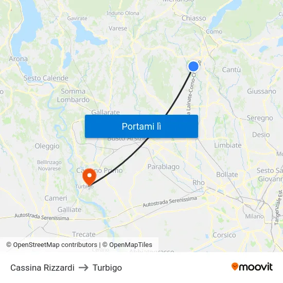 Cassina Rizzardi to Turbigo map