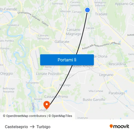 Castelseprio to Turbigo map