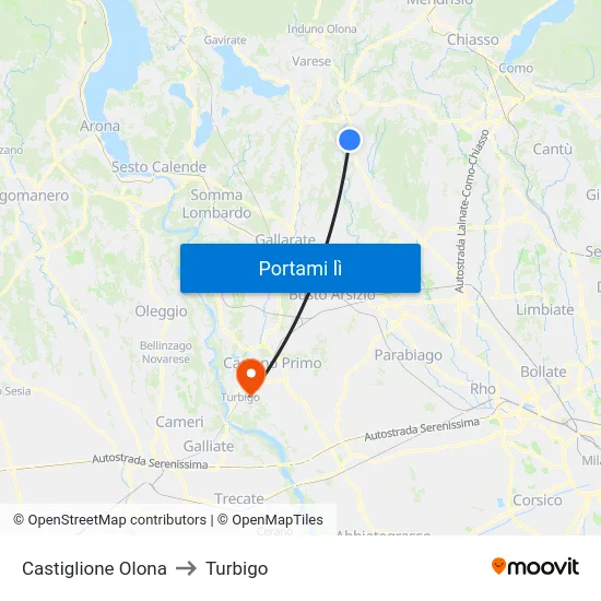 Castiglione Olona to Turbigo map