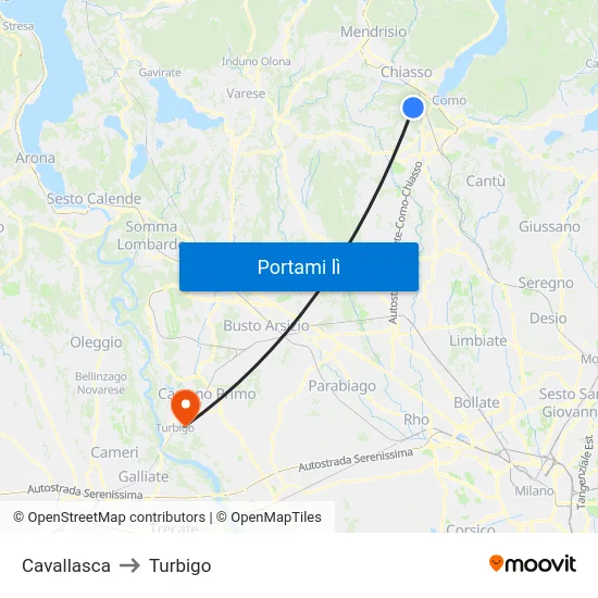 Cavallasca to Turbigo map
