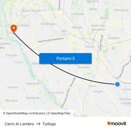 Cerro Al Lambro to Turbigo map