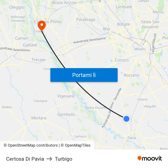Certosa Di Pavia to Turbigo map