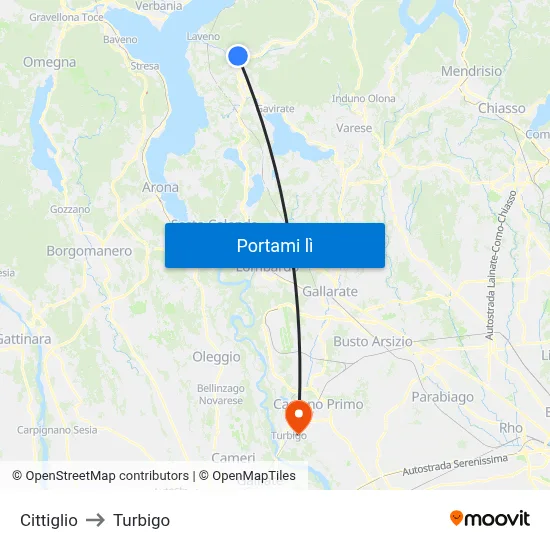 Cittiglio to Turbigo map