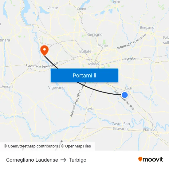Cornegliano Laudense to Turbigo map