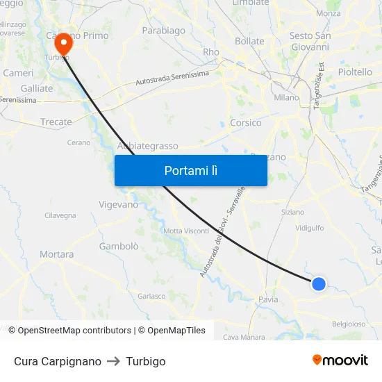 Cura Carpignano to Turbigo map