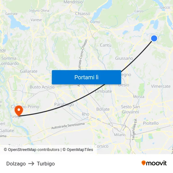 Dolzago to Turbigo map
