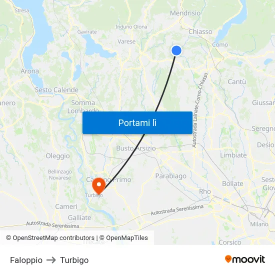 Faloppio to Turbigo map