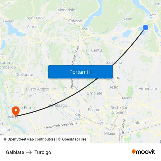 Galbiate to Turbigo map