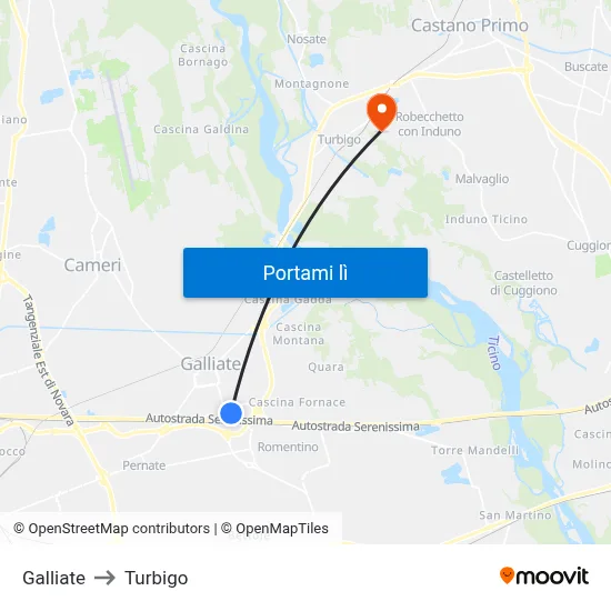 Galliate to Turbigo map