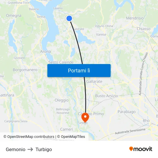 Gemonio to Turbigo map