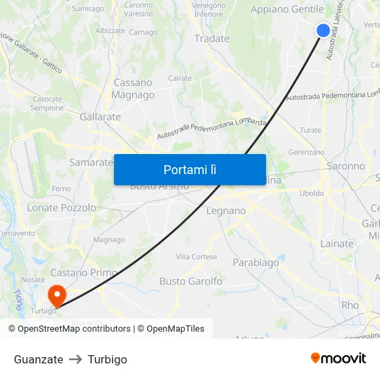 Guanzate to Turbigo map