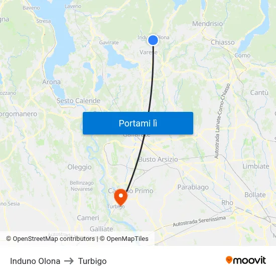 Induno Olona to Turbigo map