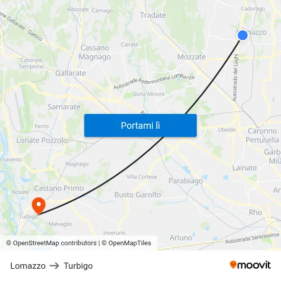 Lomazzo to Turbigo map