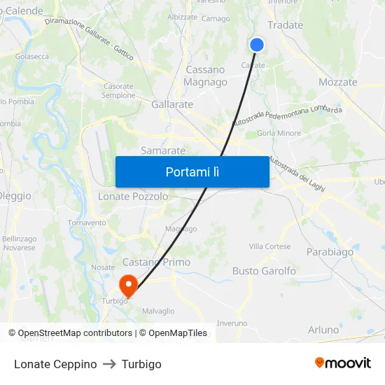 Lonate Ceppino to Turbigo map
