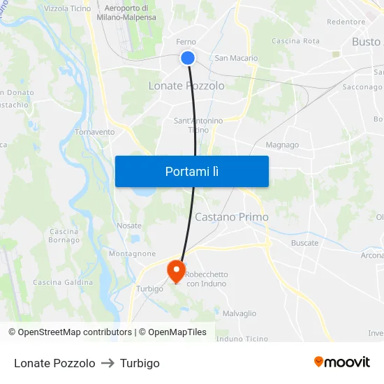 Lonate Pozzolo to Turbigo map