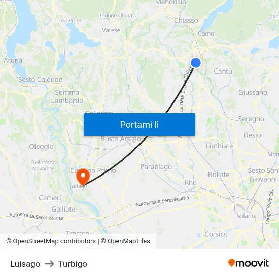 Luisago to Turbigo map