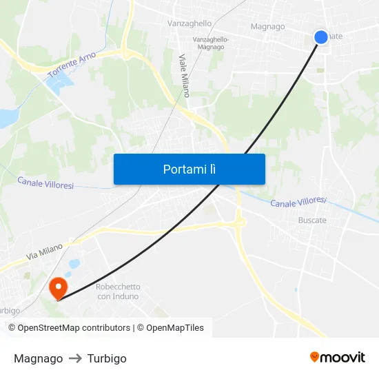 Magnago to Turbigo map