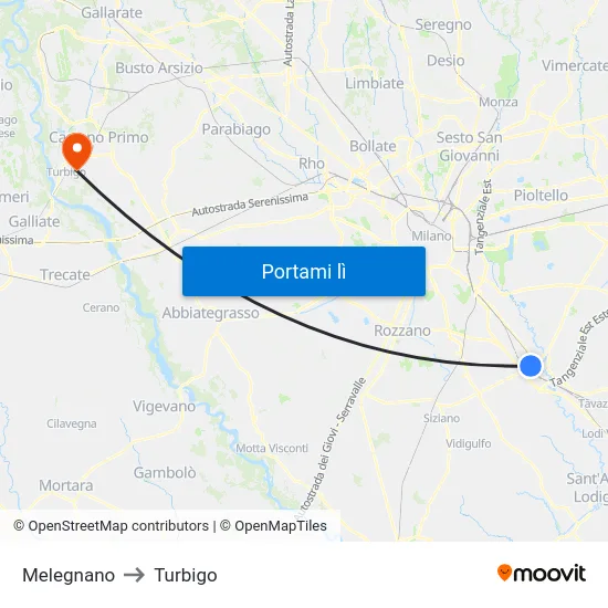 Melegnano to Turbigo map